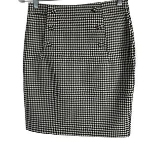 H&M Womens Pencil Skirt SZ 4 Knee Length Houndstooth Black White Zip Back Checks